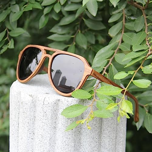 Aviator Wood Polarized Sunglasses - Cool Style Wooden Sun Glasses with Bamboo Case for Men and Women Perfect Gifts3