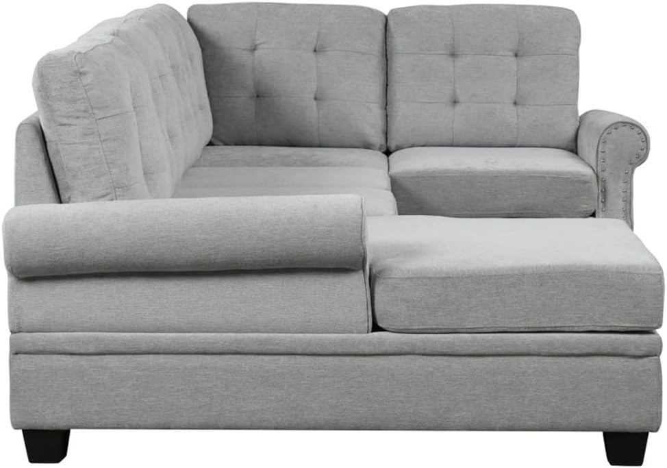 120" Sectional Sofa,Upholstered Linen Fabric,U-Shaped Corner, for Living Room, Bedroom,Gray