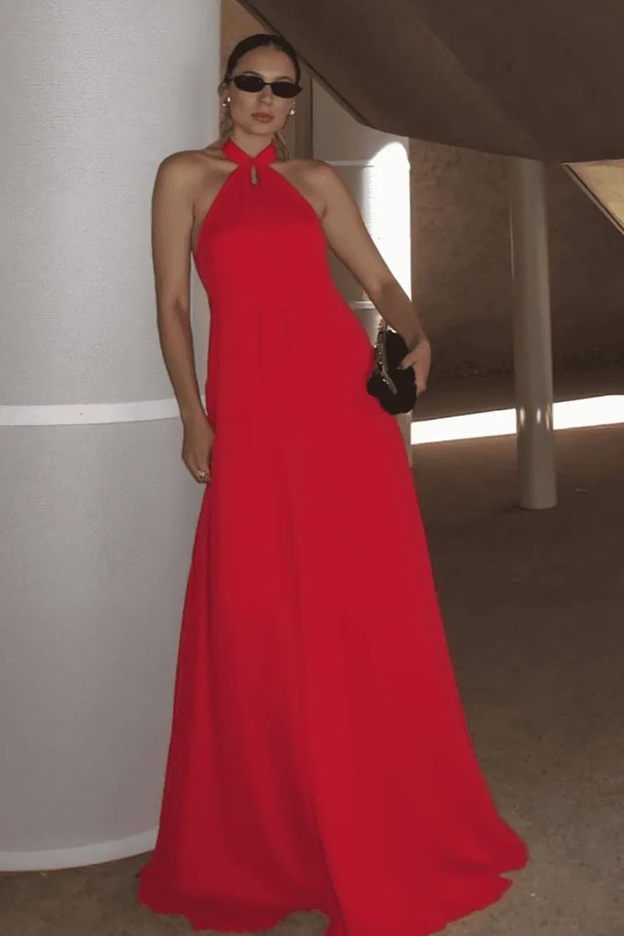 Halter Neck Chiffon Bridesmaid Dresses 2026 Flowy A-Line Zipper Prom Dresses Maxi Ruched Formal Evening Gown