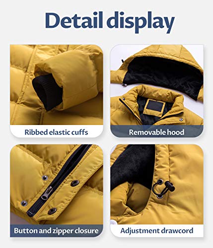 Creatmo Us Men's Puffer Jacket Men Winter Coats Water Resistant Windproof Padded Warm Jacket With Removable Hood Yellow M #TOP4