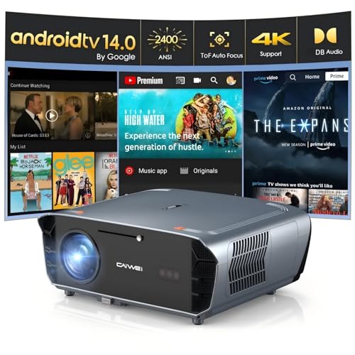 Smart 4K Projector with Certified Apps,Google TV,WIFI6&Bluetooth,2400ANSI Lumen Ultra HD Daytime...