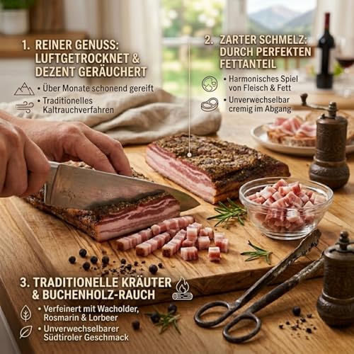 BAVAREGOLA Pancetta aus Südtirol - halbe Hamme 1,6kg - Original Speck aus Italien - Bauchspeck geräuchert & luftgetrocknet am Stück - Südtiroler Speck Spezialität