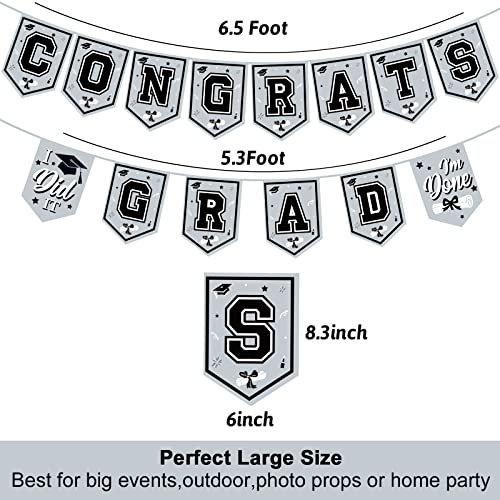 Image of 2026 Silver Graduation Banner - No DIY Required Graduation Party Supplies Decorations Grad Banner for College, High School Party (Silver and Black Congrats Grad)