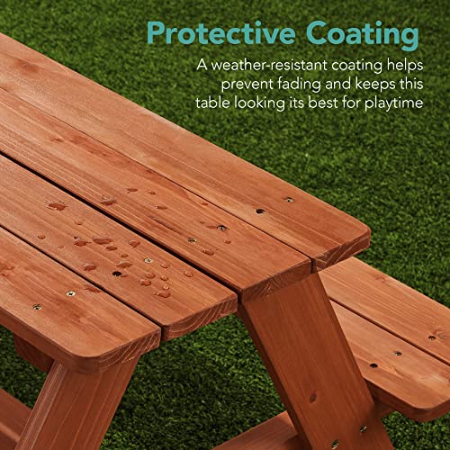 Best Choice Products Kids Wooden Picnic Table, Outdoor Activity & Dining Table W/Adjustable Collapsible Umbrella, Built-In Seats - Aqua #TOP3