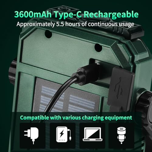 Image of LETOUR Rechargeable Solar LED Work Light, 360 Rotatable 1000Lumen 7 Color Dimmable Camping Flashlight with Magnet, 2000mAh Emergency Flood Light for Car Repair Fishing Power Outage Home Use