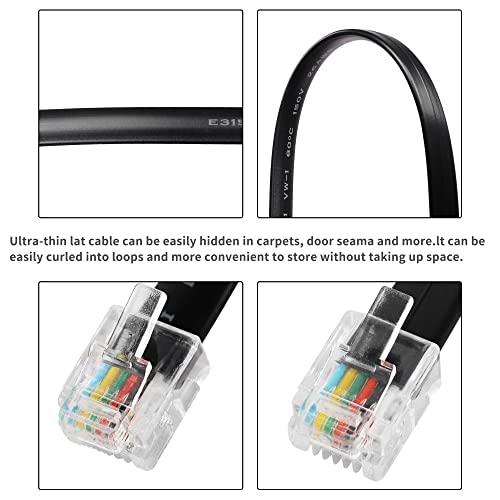 RIIEYOCA 6 Inch Short RJ12 Straight Wired Cable 6P6C Male to Male Flat Telephone Cord,Compatible with Data and Voice(Black,10Pack) - Image 3