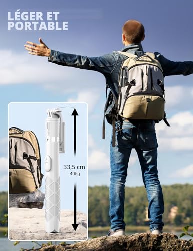 Perche à Selfie Trépied, 179CM Trepied Smartphone Extensible en Aluminium avec Télécommande Selfie Stick Trepied Rotative à 360° pour iPhone et Android, Enregistrement Vidéo, Blogage, Streaming – vue 7