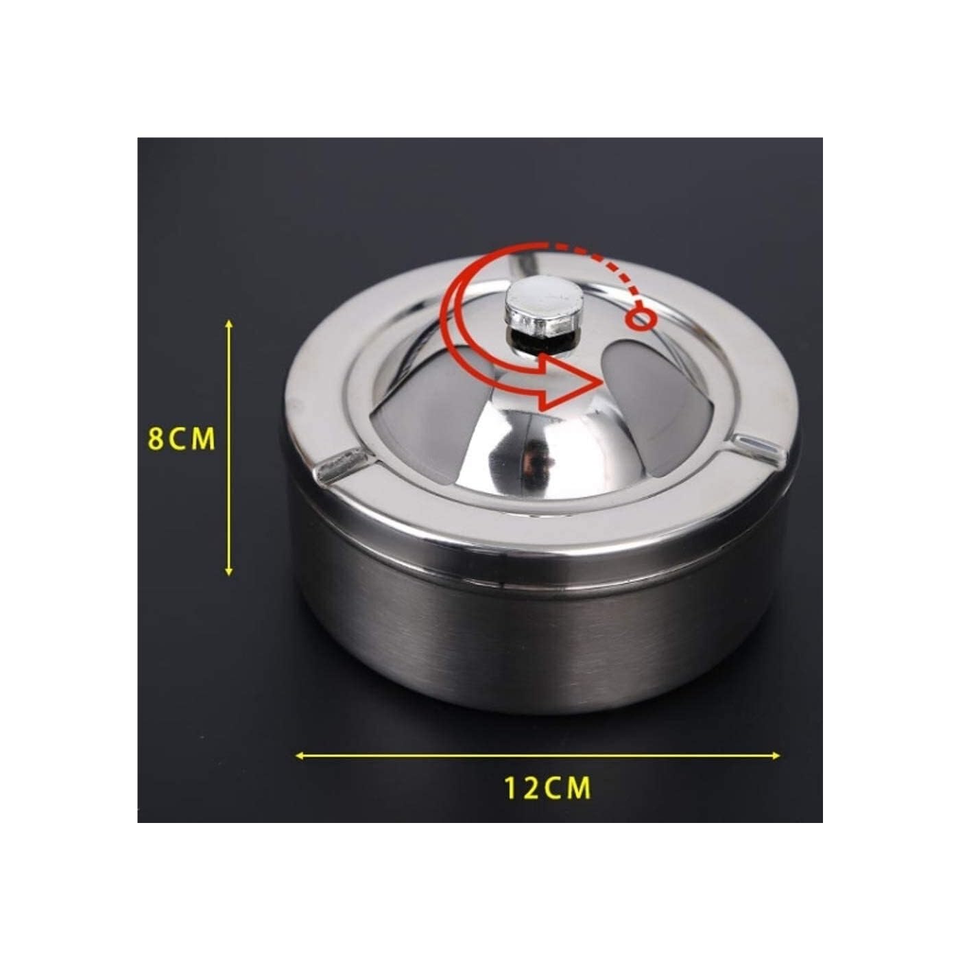 Produktbild von Winddichter Aschenbecher Aus Edelstahl – Automatisch Löschend, Mit Drehbarem Deckel, Kompakt, British Edition