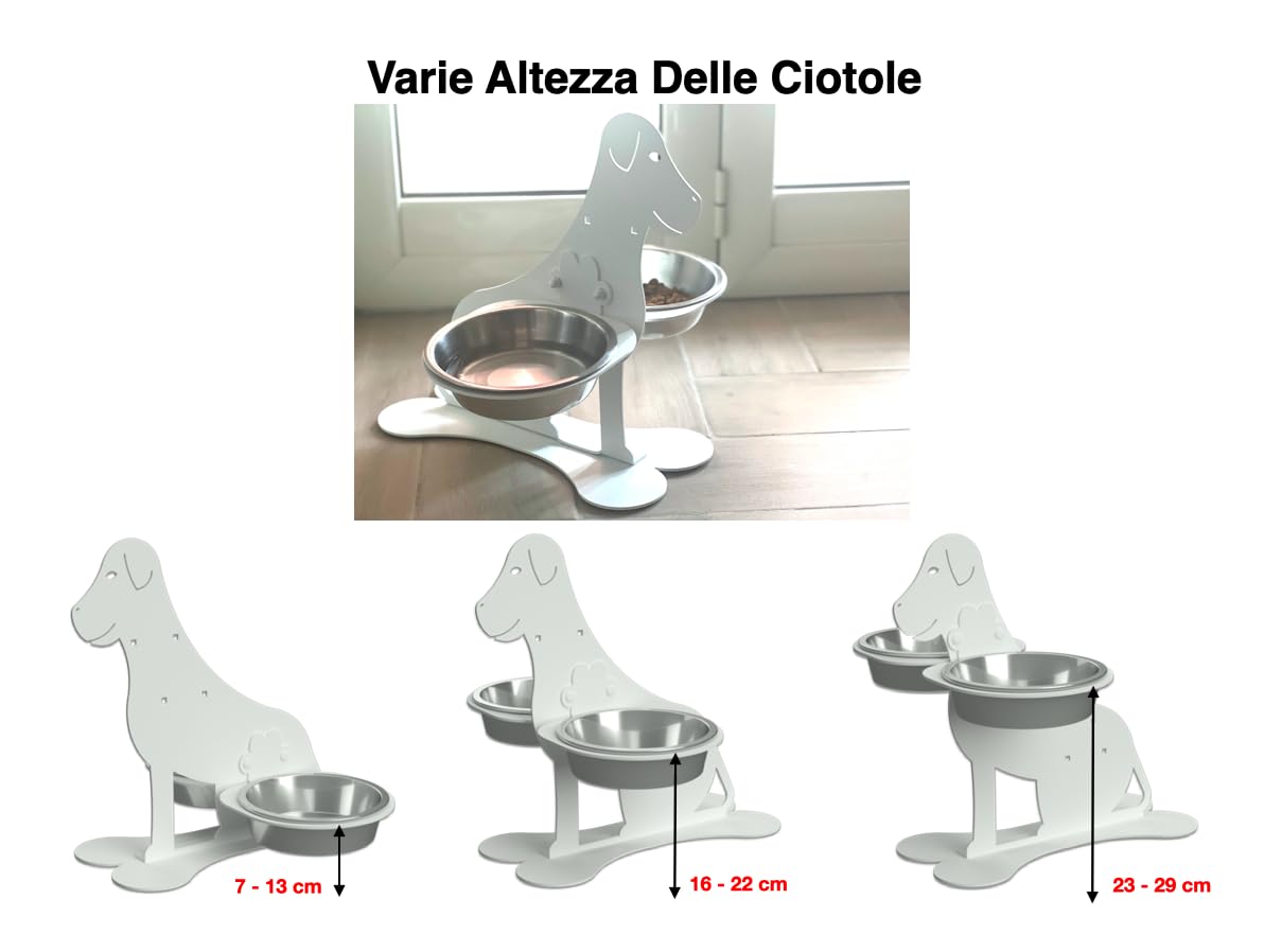 Ciotole rialzate per cani e gatti, Supporto regolabile in Altezza per Ciotole in Acciaio Inox (Cane)