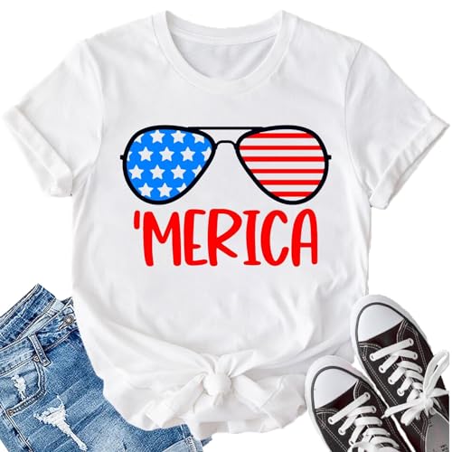 LBP Patriotic Shirts for Women Merica Sunglasses Shirt USA Flag Tee 4th of July T-Shirt