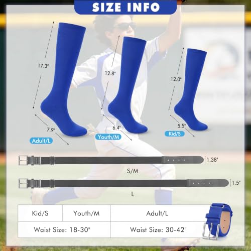 Image of WHIPPY Baseball Socks and Belt Combo Set Knee-High Softball Socks & Adjustable Elastic Belt for Kids Youth Adult