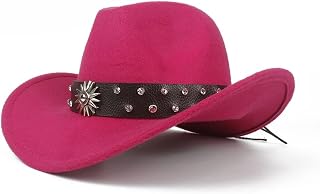 SGJFZD Sombrero de Vaquero Occidental de la Moda de los Hombres con cinturón Punk Invierno Sombrero al Aire Libre Sombrero de la Iglesia de ala Ancha (Color : Rose Red, tamaño : 56-58)