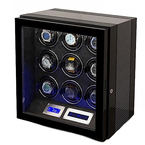 FDTMGW Bobinadora de Reloj para 9 Relojes automáticos con 9 almacenamientos para Relojes, Carcasa de Madera, Acabado de Piano, Motor silencioso, girador de Reloj