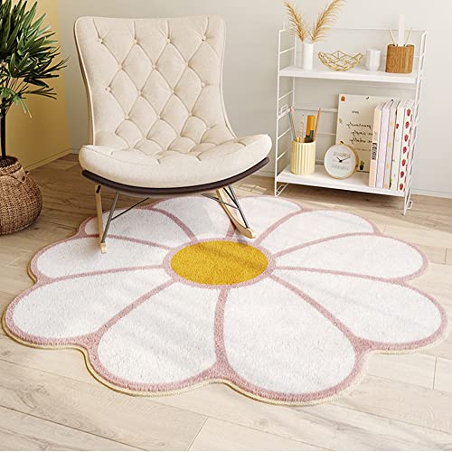 Morbuy Irregular Rug Round Large Fluffy Soft Shaggy Carpet for Living Room Kids Bedroom Decor, Machine Washable Plush Carpet Circle Absorbent Anti Slip Floor Mat (Pink Flower 1,60cm)