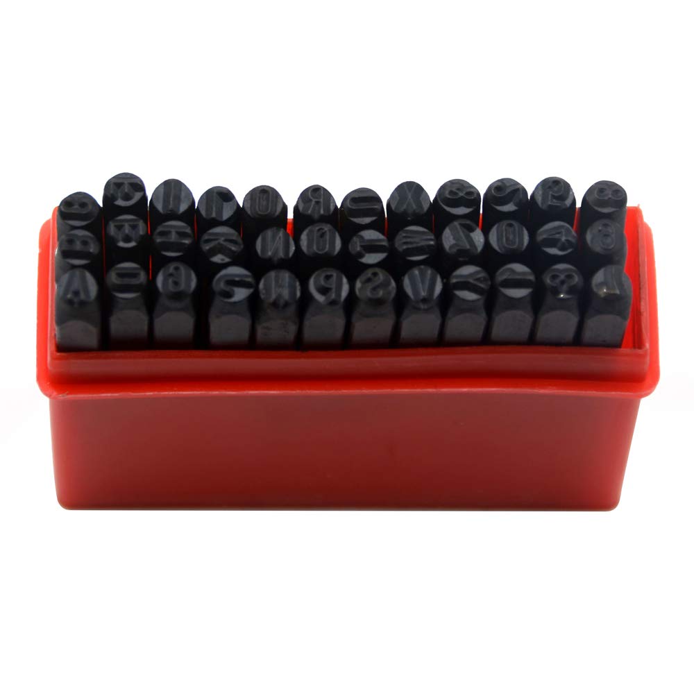 Oudtinx Number and Letter Stamp Set (36 Piece Punch Set/A-Z & 0-9) Hardened Steel for Metal Wood, Leather- 1/8