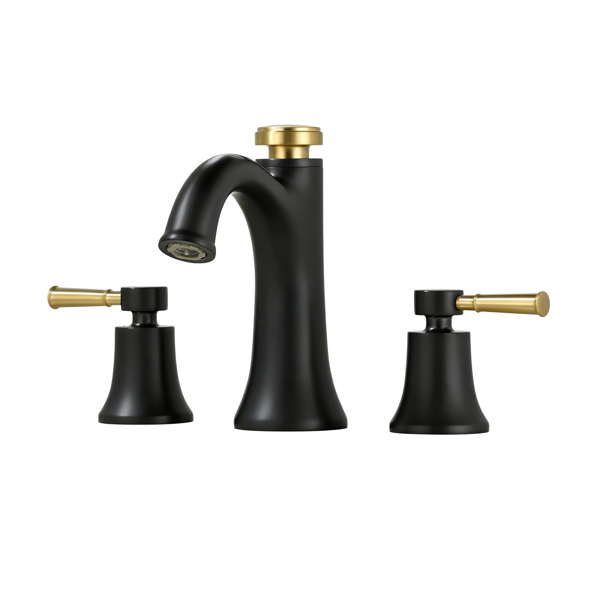 SUMERAIN 3 Hole Widespread Bathroom Sink Faucet, Black and Gold Finish