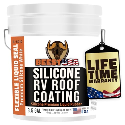 BEEST RV Roof Coating Silicone White, 3.5G Covers up to 117 sq ft (2 Coats)| Liquid Rubber RV Roof Sealant for Trailer, Camper & Metal Building - Elastomeric Repair Coating, EPDM, TPO Sealer, sealant