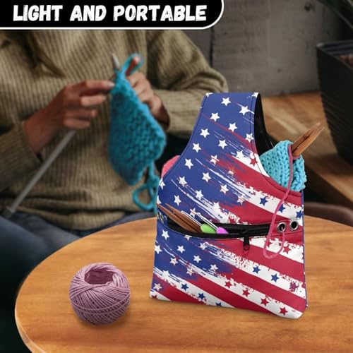 Image of ZUXONGSY Distressed American Flag Yarn Bags for Knitting America250 Yarn Storage Organizer for Crochet Portable Knitting Project Bag