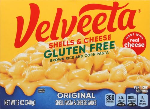 Image of Velveeta Gluten Free Shells and Cheese, Brown Rice and Corn Pasta, 1 Box, for Easy Dinner or Dinner Sides, Original Flavor, Made with Real Cheese, 12 oz (Pack of 12)