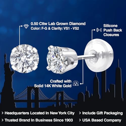 Gem Stone King 0.20 to 6 Cttw 14K Gold Lab Grown Diamond Stud Earrings | Gold Earrings For Women Men | E-F Color | VS1-VS2 Clarity2