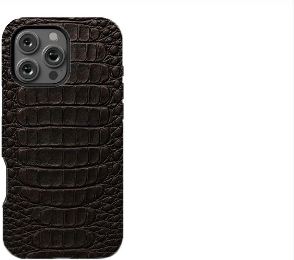 Crocodile Skin Printed Design -Black Compatible with iPhone 16 Pro Max Case- 2 in 1 TPU and Hardshell - Glossy - Compatible with MagSafe - Printed Hardshell - Non Peel/Fade