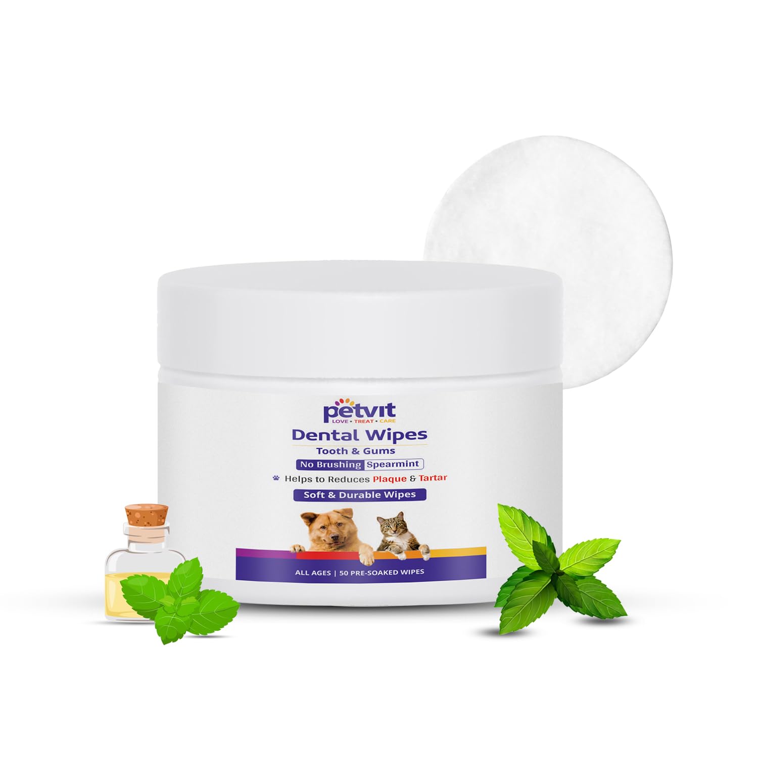 Petvit Dog Wipes for Cleaning Tooth & Gum | Contains Peppermint Oil & Menthol | Wet Wipes Dog Dental Care | Freshens Breath & Cleans Teeth | Removes Plaque, Tartar and Debris | 50 Pulls (B09H37Z1LD) Amazon Price History, Amazon Price Tracker