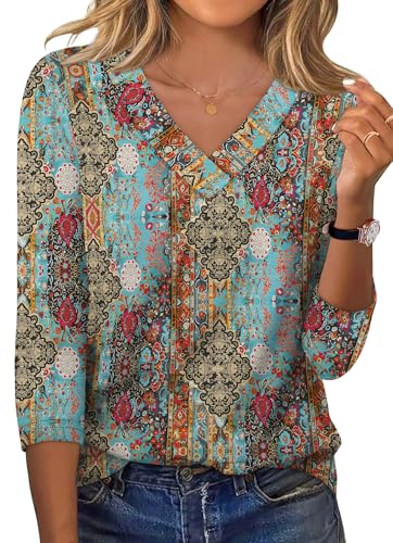 Image of XIEERDUO 3 /4 Length Sleeve Womens Tops V Neck T Shirts Summer Clothes Basic Blouses Dressy Casual 2026 Spring Outfits
