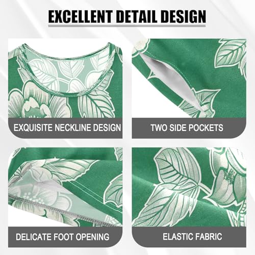 senya Short Sleeve Pajamas Sets Summer Cotton Sleepwear Green White Flower4