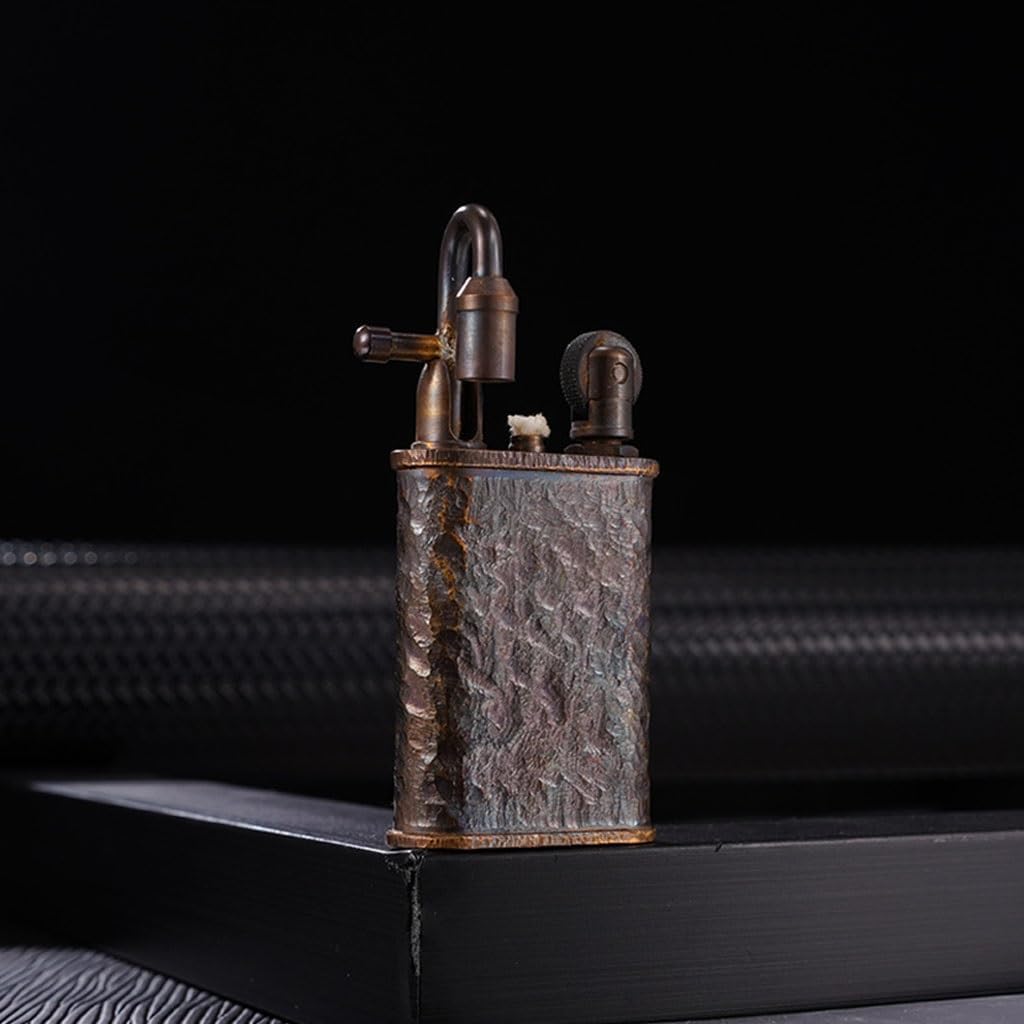 Handmade Brass Lighter, Hand-Carved Tap Groove Pattern Retro Kerosene Lighter, Old Color Texture, Lighting Candle Collection Gift Elder Boyfriend