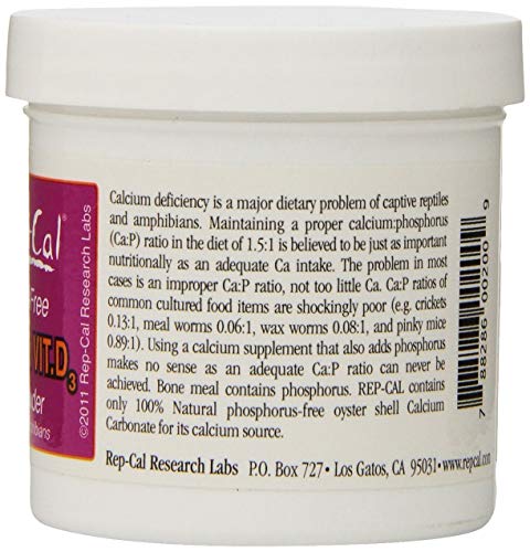 Rep-Cal Phosphorous-Free Calcium Ultrafine Powder Reptile/Amphibian Supplement with Vitamin D3, 3-Pack of 3.3 Ounce Container
