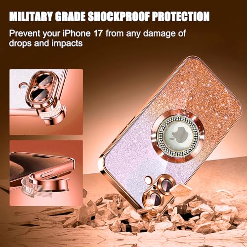 Image of Misscase for iPhone 17 Magnetic Glitter Case Compatible with MagSafe,Full Protection Slim Shockproof Anti-Scratch Case with Camera Lens Protector Plating Bling Dust-Proof Net for Women Orange