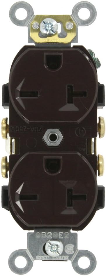 Leviton 5822 Straight Blade Single Receptacle, 250 Vac, 20 A, 2 Pole, 3 Wire, Brown
