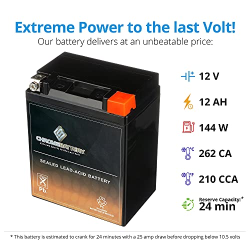 Image of CB CHROMEBATTERY YTX14AHL-BS 12 V 210 CCA AGM - Maintenance-Free 14 Ah Battery for ATV, Motorcycle, Scooter, UTV - T3 Nut & Bolt Terminal - Fits Polaris Scrambler 90, Honda Spree, Kawasaki KLX110