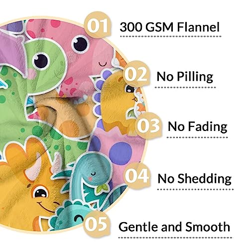 Dinosaur Blanket Gifts - 60"x80" Cute Throw for Girls & Boys - Colorful Soft Fuzzy Blankets for Bed, Couch & Living Room