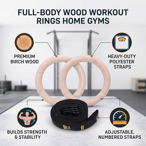 Anillas de gimnasia de madera con correas ajustables miniatura 2