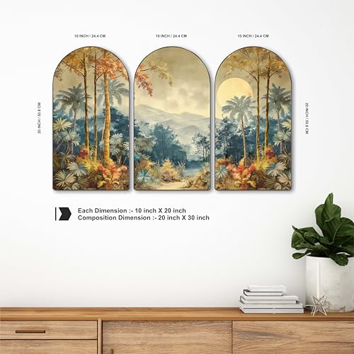 Image of Livin'luxe Tropical Forest Landscape Wall Painting | Set of 3 MDF Panel Nature & Mountain Artwork | Scenic Wall Art for Living Room, Bedroom, Dining Hall & Office Decor (20 x 30 Inch) RPNS-24