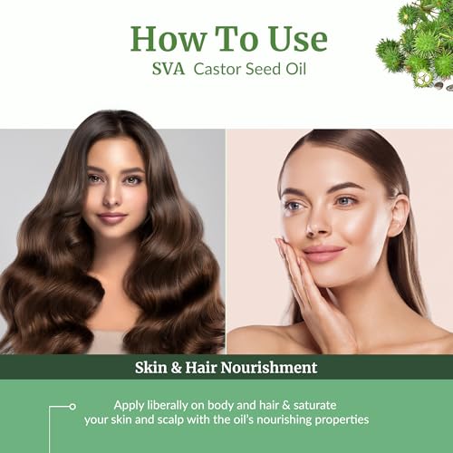 Image of SVA Organic Castor Seed Carrier Oil, Large Size, 32 Oz (946 ml) | Castor Oil for Hair Care, Scalp Care, Eyebrows, Eyelashes, Hair Oiling, Face Care, Skin Care, Body Massage & DIY Beauty Blend