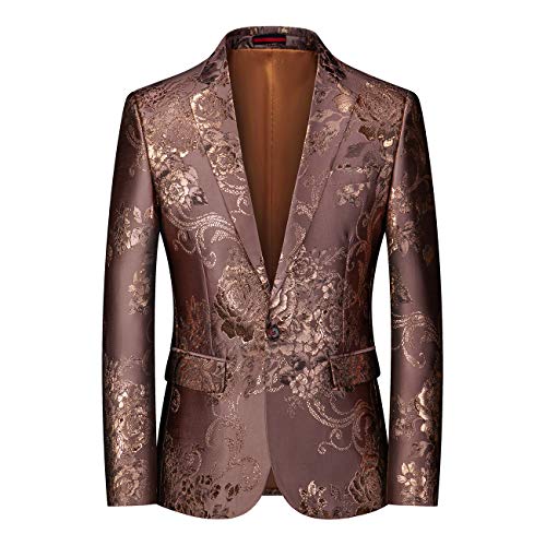 UNINUKOO Mens Suit Jacket Paisley Notch Lapel 1 Button Stylish Funky Party Dinner Tuxedo Blazer Jacket US Size 38 Brown
