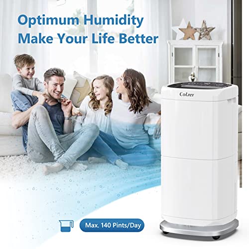 Colzer 140 Pints Commercial Dehumidifier For 6,000 Sq Ft Basements And Large Rooms With Continuous Drain Hose, 2.1 Gallons Water Tank, Advanced Touchpad Control Panel #TOP6