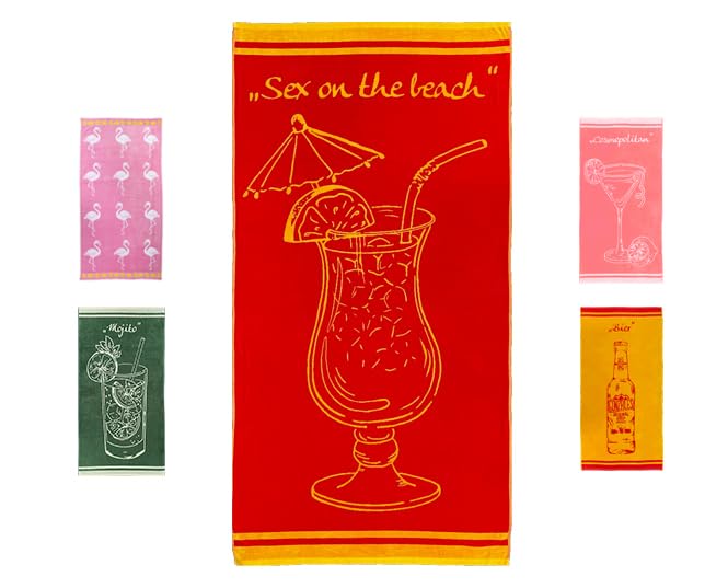 jilda-tex Toalla de playa, 90 x 180 cm, 100 % algodón, terciopelo, fácil de limpiar (Sex on the Beach)