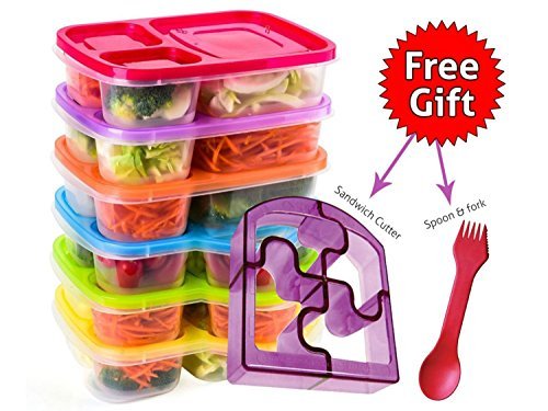 Bento Lunch Box 3 Compartment Food Containers – Set of 6 Storage meal