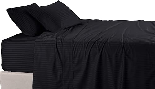 Royal Tradition Damask Striped - Juego de sábanas de 580 hilos, 100% algodón dividido, tamaño California King, para camas ajustables, color negro