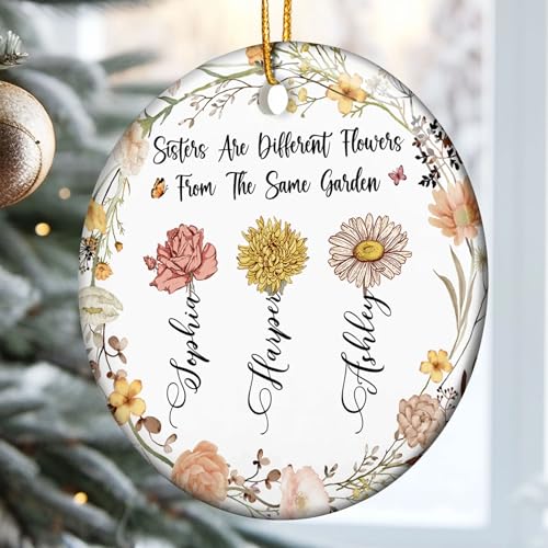 Unique Personalized Sisters Ornament - Celebrate Sisterhood with Customizable Floral Design - Heartfelt Gift for Siblings, Best Friends, and Family - Image 2