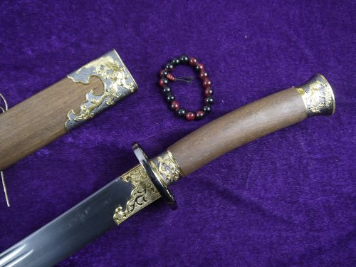 Qing Broadsword&??/Damascus Steel/Rosewood Scabbard/Gold Alloy Production Swords
