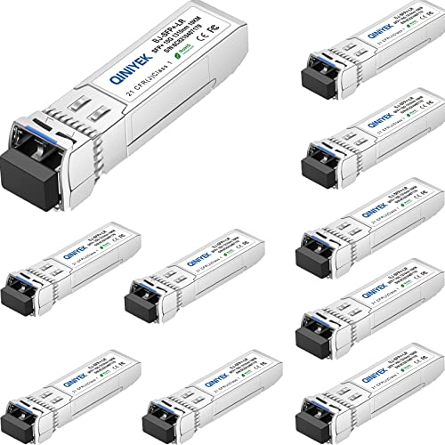 QINIYEK 10GBase-LR SFP+ Transceptor, 10G Módulo SFP+ LC monomodo para Cisco SFP-10G-LR, Ubiquiti UF-SM-10G,Meraki MA-SFP-10GB-LR, Mikrotik, Supermicro, Netgear(SMF,1310nm,10km,DDM)(Paquete de 10)