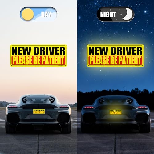 Image of SINGARO New Driver Magnet for Car, Please Be Patient New Driver, 3Pcs Magnetic Reflective Novice Rookie Drivers Safety Warning Bumper Stickers, Removable Car Exterior Accessories