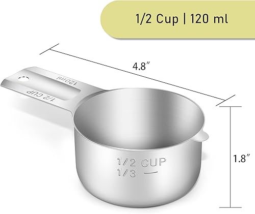 Miniatura 2 de Paquete de 2 tazas medidoras de acero inoxidable, 4.1 fl oz (120 cc  4 onzas), tazas medidoras de acero inoxidable, taza medidora de metal,