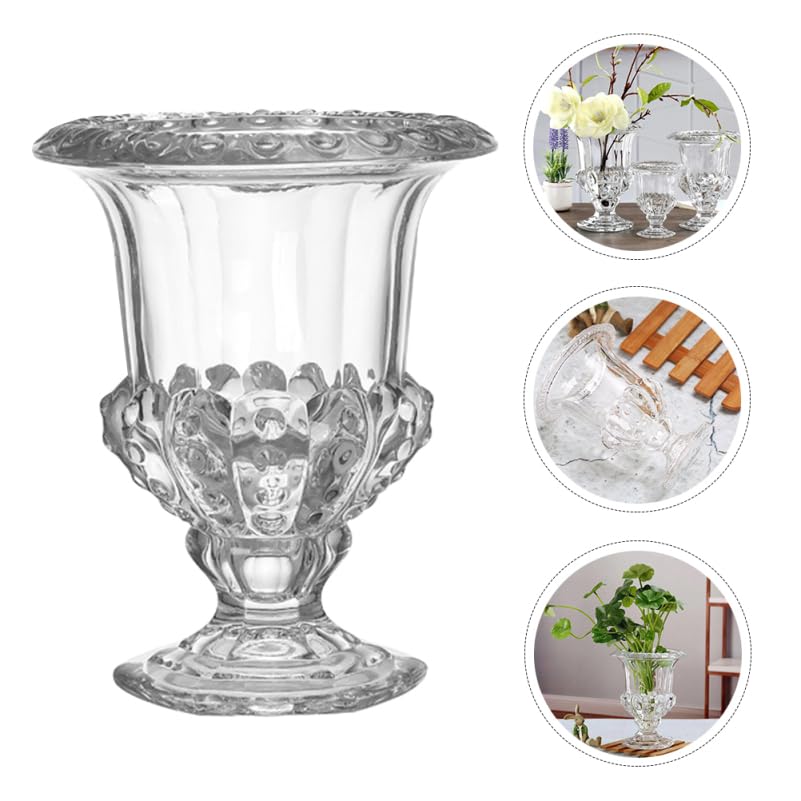 Jojofuny JarróN Transparente De Cristal Retro De 8.58X6.61X6.61In Florero Decorativo para Mesa con Porta Velas Adorno para Hogar Oficina Bodas Y Arreglos