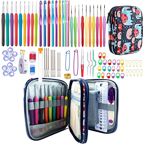 100pcs Crochet Hooks Set in Case Ergonomic Soft Grip Handles Weave Yarn Knitting Needles Kit and Crochet Needle Accessories Crochet Kit Complete Crochet Set for Beginners and Experiecced Crochet Lover