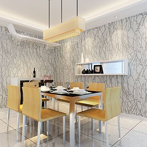 Qihang Modern Minimalist Curve Tree Patterns Non-Woven Wallpaper Roll Cream&Gray Color(0.53M*10M=5.3㎡) #TOP2
